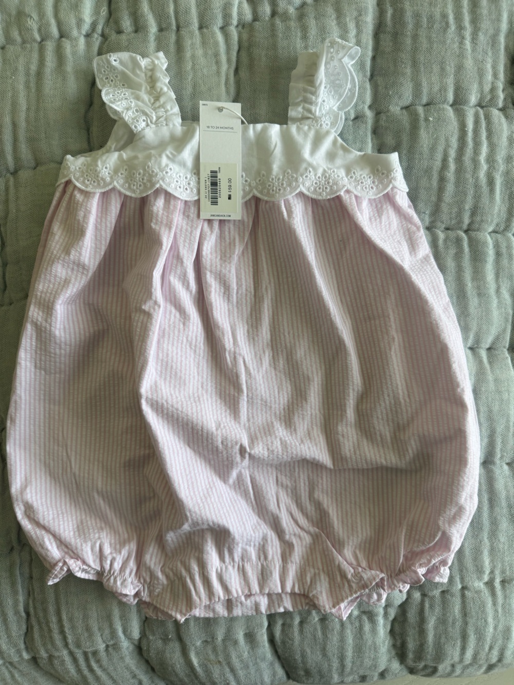 Janie and Jack Pink & White Eyelet Bubble Romper